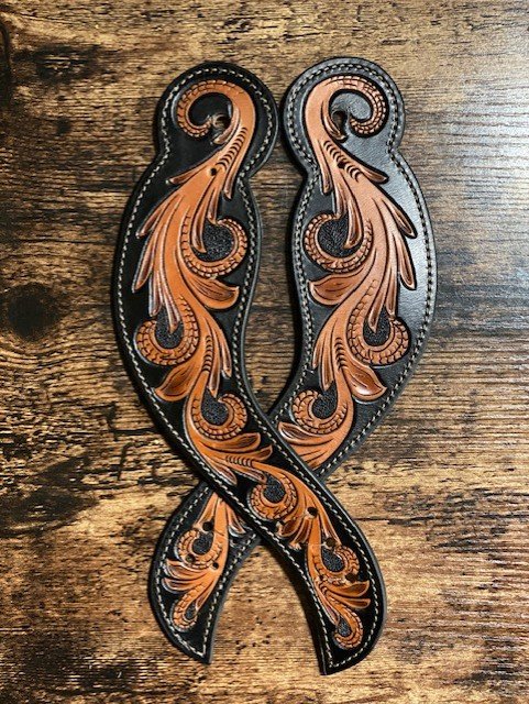 Saddle House Tooled Dove Wing Spur Straps